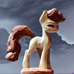 Size: 1024x1024 | Tagged: safe, imported from derpibooru, earth pony, pony, ai content, ai generated, generator:purplesmart.ai, generator:stable diffusion, ponified, solo, statue, storm