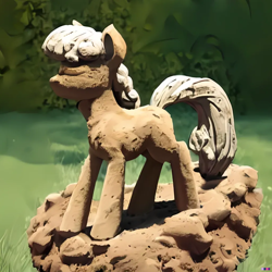 Size: 1024x1024 | Tagged: safe, imported from derpibooru, earth pony, pony, ai content, ai generated, dirt, generator:purplesmart.ai, generator:stable diffusion, ponified, solo, statue