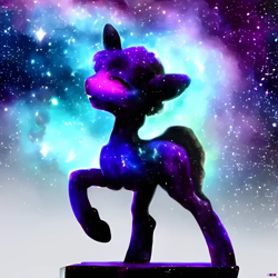Size: 1024x1024 | Tagged: safe, imported from derpibooru, pony, unicorn, ai content, ai generated, amputee, generator:purplesmart.ai, generator:stable diffusion, nebula, ponified, solo, space, statue
