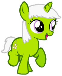Size: 440x537 | Tagged: safe, artist:goldraspberryheart, artist:pagiepoppie12345, imported from derpibooru, baby frosting, pony, unicorn, base used, cute, female, filly, foal, frostabetes, g1, g1 to g4, g4, generation leap, raised hoof, raised leg, simple background, smiling, transparent background