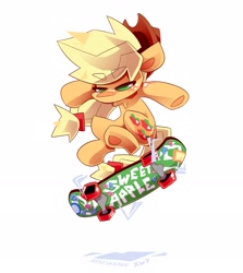 Size: 2787x3123 | Tagged: safe, artist:nekosnicker, imported from derpibooru, applejack, earth pony, pony, cowboy hat, eyebrows, eyebrows visible through hair, female, hat, mare, simple background, skateboard, solo, underhoof, white background