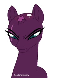 Size: 432x564 | Tagged: safe, artist:headshavepony, imported from derpibooru, tempest shadow, pony, unicorn, bald, broken horn, female, headshave, horn, mare, shaved, shaved head, shaved mane, simple background, solo, white background