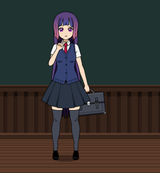 Size: 416x451 | Tagged: safe, imported from derpibooru, twilight sparkle, human, briefcase, clothes, humanized, kisekae, necktie, shirt, shoes, skirt, socks, solo