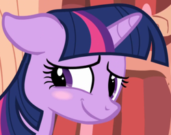 Size: 828x652 | Tagged: safe, imported from derpibooru, screencap, twilight sparkle, pony, unicorn, boast busters, season 1, adorkable, blushing, cropped, cute, daaaaaaaaaaaw, dork, female, floppy ears, golden oaks library, looking away, mare, shy, smiling, solo, twiabetes, unicorn twilight