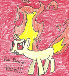 Size: 319x349 | Tagged: safe, artist:vadkram20xd6, edit, imported from derpibooru, twilight sparkle, pony, unicorn, angry, cropped, female, fire, gritted teeth, horn, mane of fire, mare, pencil drawing, rapidash twilight, red background, red eyes, simple background, teeth, text, traditional art, unicorn twilight