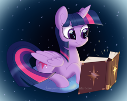 Size: 3000x2400 | Tagged: safe, artist:champion-of-namira, imported from derpibooru, twilight sparkle, alicorn, pony, book, female, folded wings, high res, lying down, mare, pillow, prone, reading, smiling, solo, twilight sparkle (alicorn), wings