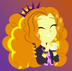 Size: 4496x4466 | Tagged: safe, artist:egor418, imported from derpibooru, adagio dazzle, human, equestria girls, equestria girls series, sunset's backstage pass!, spoiler:eqg series (season 2), absurd resolution, adoragio, clothes, cute, eyebrows, eyes closed, female, food, gradient background, grin, happy, lineless, minimalist, music festival outfit, simple background, smiling, solo, tea, when she smiles