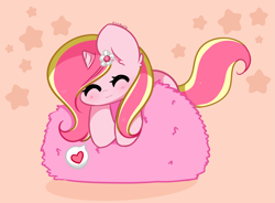 Size: 4463x3289 | Tagged: safe, artist:kittyrosie, imported from derpibooru, oc, oc only, oc:rosa flame, pony, unicorn, ^^, cute, eyes closed, flower, flower in hair, fluffy, horn, ocbetes, simple background, solo, unicorn oc