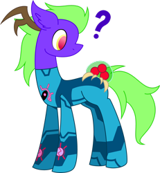 Size: 2354x2548 | Tagged: safe, artist:emc-blingds, imported from derpibooru, oc, oc only, pony, antlers, crossover, ear fluff, looking back, metroid, question mark, simple background, solo, transparent background