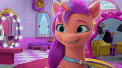 Size: 680x382 | Tagged: safe, imported from derpibooru, screencap, sunny starscout, earth pony, pony, spoiler:g5, spoiler:my little pony: make your mark, spoiler:my little pony: make your mark chapter 2, spoiler:myms01e03, animated, awkward smile, cute, g5, gif, i watch it for the ears, logo, mane stripe sunny, my little pony: make your mark, my little pony: make your mark chapter 2, netflix, netflix logo, portrait of a princess, smiling, solo, sunnybetes