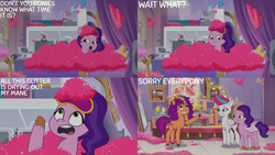 Size: 4400x2475 | Tagged: safe, edit, edited screencap, editor:quoterific, imported from derpibooru, screencap, pipp petals, sunny starscout, zipp storm, earth pony, pegasus, pony, spoiler:g5, spoiler:my little pony: tell your tale, spoiler:tyts01e14, alicorn issues, drama queen pipp, female, g5, glitter, mare, my little pony: tell your tale, trio
