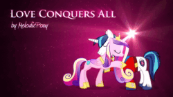Size: 1920x1080 | Tagged: safe, artist:melodicpony, imported from derpibooru, princess cadance, shining armor, alicorn, pony, unicorn, 2012, absurd file size, album cover, animated, brony music, female, hug, link in description, love conquers all, male, mare, melodicpony, music, nostalgia, old art, shiningcadance, shipping, sound, sound only, stallion, straight, webm, youtube, youtube link, youtube video