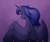 Size: 1200x1000 | Tagged: safe, artist:amarynceus, edit, imported from twibooru, princess luna, alicorn, pony, blushing, female, horn, image, large wings, looking at you, looking back, looking back at you, looking over shoulder, mare, png, purple background, simple background, skin cancer removal, smiling, solo, spread wings, stars in mane, wings