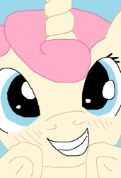 Size: 591x862 | Tagged: safe, artist:anonymous, twinkleshine, pony, unicorn, blushing, close-up, female, mare, simple background, smiling