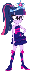 Size: 592x1351 | Tagged: safe, artist:fireluigi29, imported from derpibooru, sci-twi, twilight sparkle, human, equestria girls, bare shoulders, boots, clothes, crown, dress, fall formal outfits, female, glasses, hand on hip, high heel boots, jewelry, regalia, shoes, simple background, sleeveless, smiling, solo, standing, strapless, tiara, transparent background