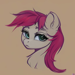 Size: 1024x1024 | Tagged: safe, imported from derpibooru, oc, unnamed oc, earth pony, pony, ai content, ai generated, female, generator:purplesmart.ai, generator:stable diffusion, looking at you, mare, not roseluck, raised eyebrow, simple background, solo