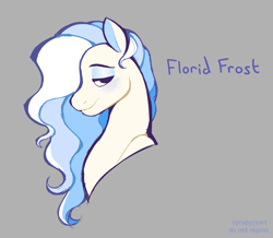 Size: 2500x2175 | Tagged: safe, artist:syrupyyy, imported from derpibooru, oc, oc only, oc:florid frost, pegasus, pony, blushing, bust, eyeshadow, gray background, lidded eyes, makeup, male, simple background, solo, stallion