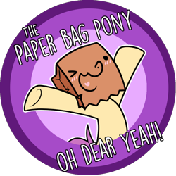Size: 1000x1000 | Tagged: safe, artist:paperbagpony, imported from derpibooru, oc, oc only, oc:paper bag, earth pony, pony, bag, blushing, female, logo, mare, oh dear, one eye closed, open mouth, paper bag, simple background, solo, text, transparent background, wink