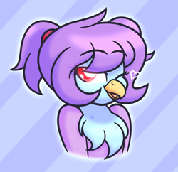 Size: 5445x5265 | Tagged: safe, artist:iceflower99, imported from derpibooru, oc, oc only, oc:june griffon, griffon, birb, bust, griffon oc, one eye closed, ponytails, simple background, tongue out, video at source, video in description, wink