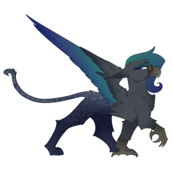 Size: 2300x2300 | Tagged: safe, artist:molars, imported from derpibooru, oc, oc only, oc:corvidae, griffon, ashes town, colored, fallout equestria oc, flat colors, griffon oc, leopard print, paws, simple background, smug, solo, spread wings, talons, transparent background, wings