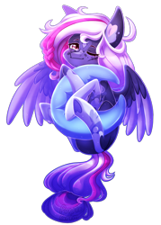Size: 1218x1700 | Tagged: safe, artist:purplegrim40, imported from derpibooru, oc, oc only, pegasus, pony, female, mare, moon plushie, one eye closed, plushie, simple background, solo, transparent background