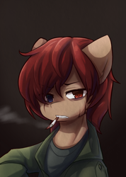 Size: 948x1331 | Tagged: safe, artist:yilo, imported from derpibooru, oc, oc only, oc:cunben_songlin, pony, cigarette, clothes, smoking, solo