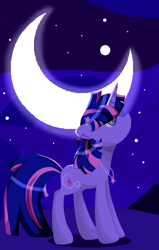 Size: 2021x3187 | Tagged: safe, artist:lindasaurie, imported from derpibooru, twilight sparkle, pony, unicorn, hair accessory, high res, jewelry, lineless, moon, necklace, night, night sky, redesign, sky, solo, unicorn twilight