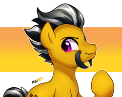 Size: 5000x4000 | Tagged: safe, artist:maren, imported from derpibooru, oc, oc only, oc:dusty katt, earth pony, pony, 2020, absurd resolution, facial hair, male, moustache, old art, outline, pointing at self, sitting, solo, stallion