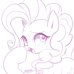 Size: 4000x4000 | Tagged: safe, artist:maren, imported from derpibooru, pinkie pie, earth pony, pony, 2020, boop, doodle, female, high res, mare, monochrome, old art, open mouth, self-boop, solo