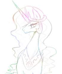 Size: 835x1000 | Tagged: safe, artist:maren, imported from derpibooru, princess celestia, alicorn, pony, 2013, bust, crown, doodle, female, flowing mane, front view, horn, jewelry, lidded eyes, mare, old art, peytral, regalia, solo