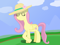 Size: 8000x6000 | Tagged: safe, artist:gilo, imported from derpibooru, fluttershy, pegasus, pony, cloud, hat, relaxed, solo, straw hat, summer
