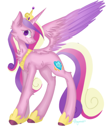 Size: 1730x1960 | Tagged: safe, artist:4agonism, imported from derpibooru, princess cadance, alicorn, pony, bust, cheek fluff, chest fluff, colored wings, crown, ear fluff, female, full body, horn, jewelry, lineless, looking at you, mare, portrait, regalia, shoulder fluff, simple background, smiling, solo, spread wings, two toned wings, watermark, white background, wings