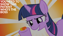 Size: 1920x1080 | Tagged: safe, edit, edited screencap, editor:quoterific, imported from derpibooru, screencap, twilight sparkle, a bird in the hoof, pill, solo