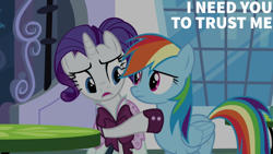 Size: 1280x720 | Tagged: safe, edit, edited screencap, editor:quoterific, imported from derpibooru, screencap, rainbow dash, rarity, pegasus, pony, unicorn, rarity investigates, season 5, detective rarity, duo, duo female, female, frown, mare, open mouth