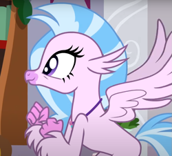 Size: 743x673 | Tagged: safe, imported from derpibooru, screencap, silverstream, classical hippogriff, hippogriff, the hearth's warming club, cropped, cute, diastreamies, excited, jewelry, necklace, solo