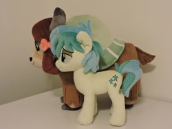 Size: 800x600 | Tagged: safe, artist:little-broy-peep, imported from derpibooru, sandbar, yona, earth pony, pony, yak, bow, cloven hooves, duo, female, hair bow, irl, male, monkey swings, photo, plushie, stallion