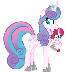 Size: 1280x1280 | Tagged: safe, artist:chelseawest, imported from derpibooru, princess flurry heart, oc, oc:rose heart, alicorn, pony, adult flurry heart, alicorn oc, baby, baby pony, horn, offspring, older, simple background, transparent background, wings