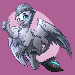 Size: 2824x2840 | Tagged: safe, artist:witchtaunter, imported from derpibooru, oc, oc only, griffon, chest fluff, female, griffon oc, paw pads, simple background, solo, spread wings, thumbs up, wings