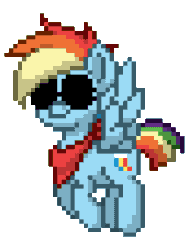 Size: 688x912 | Tagged: safe, artist:twilyisbestpone, derpibooru exclusive, imported from derpibooru, rainbow dash, pegasus, pony, pony town, alternate hairstyle, animated, cool, female, flying, gif, handkerchief, mare, pixel art, simple background, smiling, solo, spread wings, sunglasses, swag, transparent background, wings
