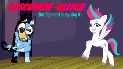 Size: 480x270 | Tagged: safe, editor:wonderwolf51, imported from derpibooru, zipp storm, anthro, pegasus, pony, bluey, bluey heeler, corrupted, discovery glitch, disney, error, friday night funkin', g5, glitch, my little pony: tell your tale, pibby, song cover, song reference