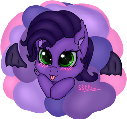 Size: 2304x2147 | Tagged: safe, artist:supershadow_th, imported from derpibooru, oc, oc only, oc:lazytentacle, bat pony, pony, :p, blushing, female, green eyes, purple, simple background, solo, tentacles, tongue out, transparent background