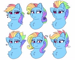 Size: 4096x3277 | Tagged: safe, artist:chromatic-sheen, imported from derpibooru, rainbow dash, pegasus, pony, alternate hairstyle, chest fluff, expressions, simple background, solo, white background