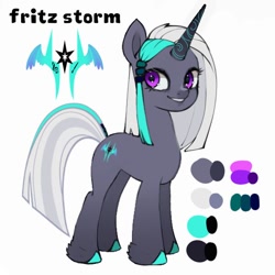 Size: 600x600 | Tagged: safe, artist:mayslost, imported from derpibooru, oc, oc only, oc:fritz storm, unicorn, reference sheet, simple background, solo, white background