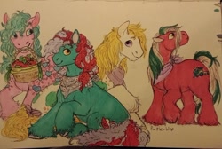 Size: 640x429 | Tagged: safe, artist:purple-blep, imported from derpibooru, salty (g1), steamer (g1), pony, apple delight, bright bouquet, g1, male, photo, sitting, stallion, standing, traditional art