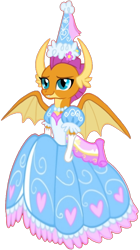 Size: 608x1082 | Tagged: safe, artist:darlycatmake, imported from derpibooru, smolder, dragon, calm, clothes, cute, dragon wings, dragoness, dress, female, flower, flower in hair, froufrou glittery lacy outfit, gloves, happy, hat, hennin, jewelry, lidded eyes, long gloves, necklace, princess, princess smolder, relaxed, relaxed face, simple background, smiling, smirk, smolderbetes, solo, spread wings, transparent background, wings