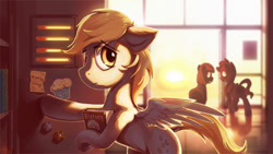 Size: 1920x1080 | Tagged: safe, artist:etienne boilley, imported from derpibooru, derpy hooves, pegasus, pony, book, commission, lockers