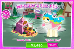 Size: 1967x1301 | Tagged: safe, imported from derpibooru, earth pony, pony, advertisement, costs real money, gameloft, my little pony: magic princess, official, ponyville, rainbow trout (g4), sale, yep