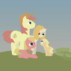 Size: 2550x2550 | Tagged: safe, artist:methcurie, imported from derpibooru, applejack, big macintosh, bright mac, pear butter, earth pony, pony, brother and sister, colt, colt big macintosh, father and child, father and daughter, female, filly, filly applejack, freckles, hat, horse collar, husband and wife, looking at each other, male, mare, mother and child, mother and daughter, siblings, stallion, tree, younger