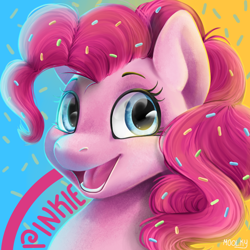 Size: 1000x1000 | Tagged: safe, artist:m0olky, imported from derpibooru, pinkie pie, earth pony, pony, bust, female, mare, open mouth, open smile, portrait, realistic, smiling, solo