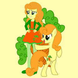 Size: 1280x1280 | Tagged: safe, artist:flameprincess3535, artist:kooner-cz, artist:media1997, imported from derpibooru, carrot top, golden harvest, earth pony, human, pony, equestria girls, bipedal, equestria girls-ified, female, human ponidox, mare, self paradox, self ponidox